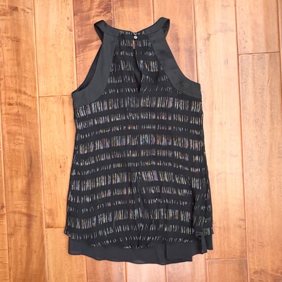 WHBM Black Metallic Silk Tank Blouse Size 2 High-Neck Black - Picture 8 of 13